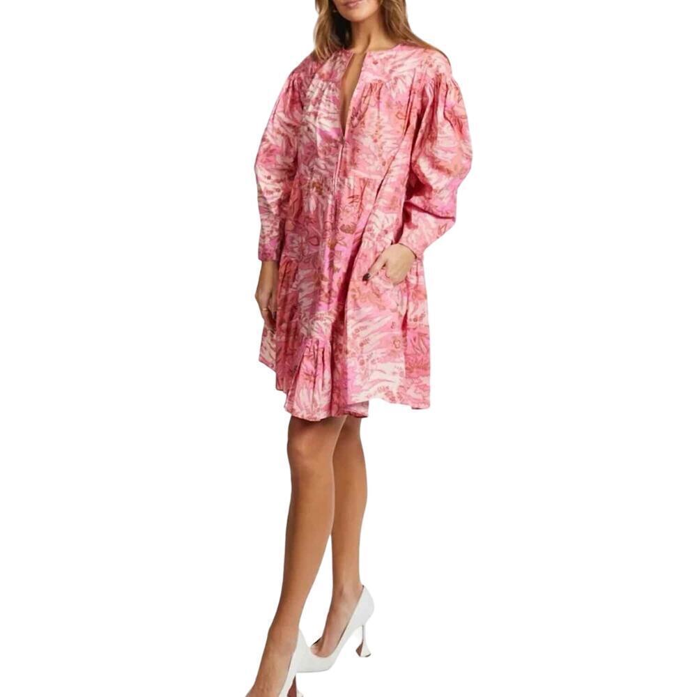 Ulla Johnson Leiko Ruffled Tiered Floral Print Poplin Mini Dress Camellia Size 0 - Picture 6 of 11